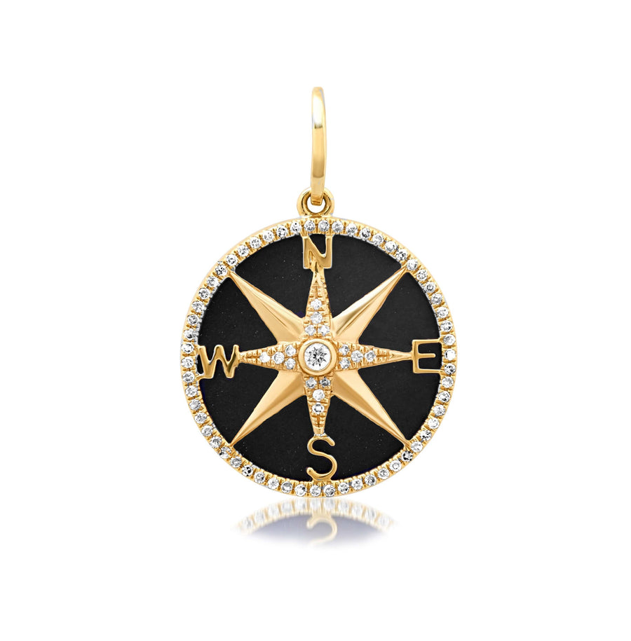 Charms & Pendants Rose Gold 14K Gold Black Onyx and Pave Diamond Compass Charm, Medium