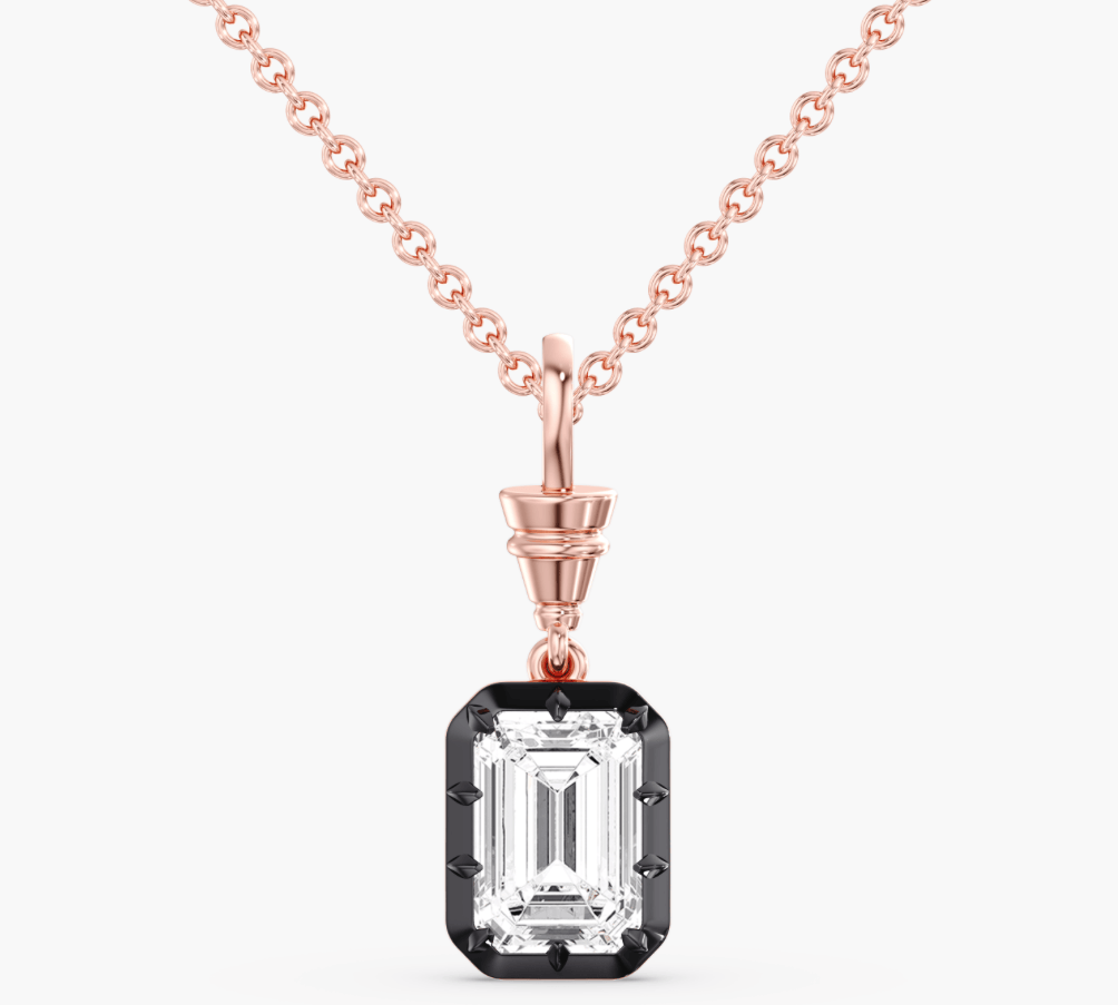 Charms & Pendants Rose Gold 14K Gold Emerald Cut DIamond Diamond Georgian Charm, Lab Grown