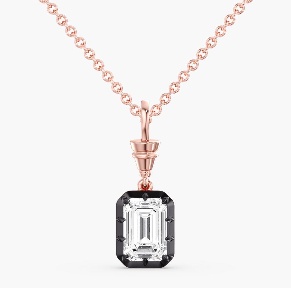 Charms & Pendants Rose Gold 14K Gold Emerald Cut DIamond Diamond Georgian Charm, Lab Grown