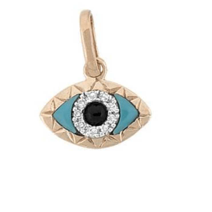 Charms & Pendants Rose Gold 14K Gold Evil Eye with Diamonds and Turquoise