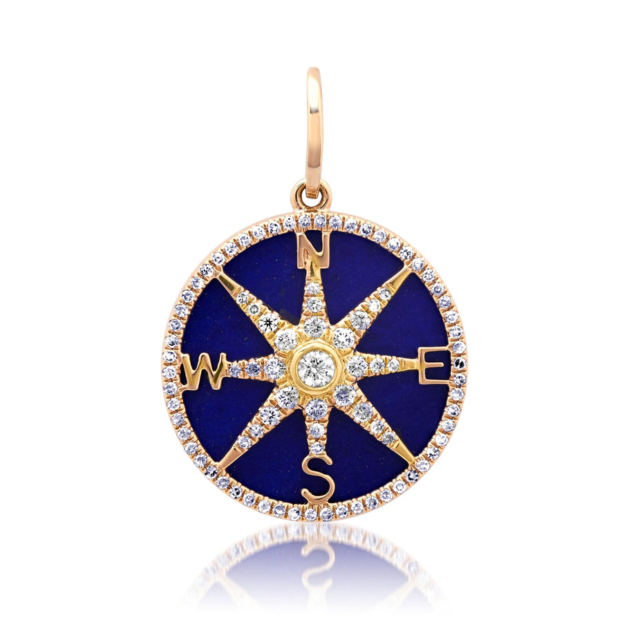 Charms & Pendants Rose Gold 14K Gold Lapis and Pave Diamond Compass Charm, Full Diamonds