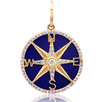 Charms & Pendants Rose Gold 14K Gold Lapis and Pave Diamond Compass Charm, Large