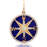 Charms & Pendants Rose Gold 14K Gold Lapis and Pave Diamond Compass Charm, Large