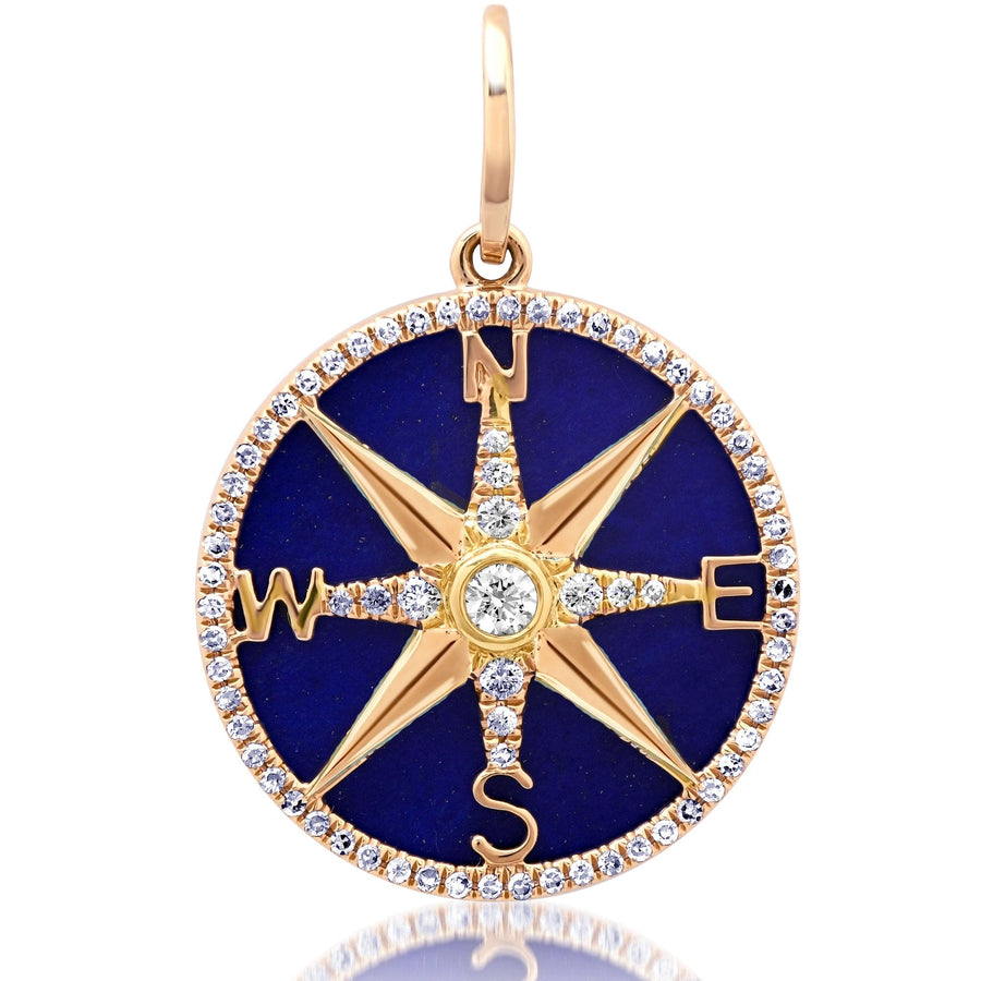 Charms & Pendants Rose Gold 14K Gold Lapis and Pave Diamond Compass Charm, Large
