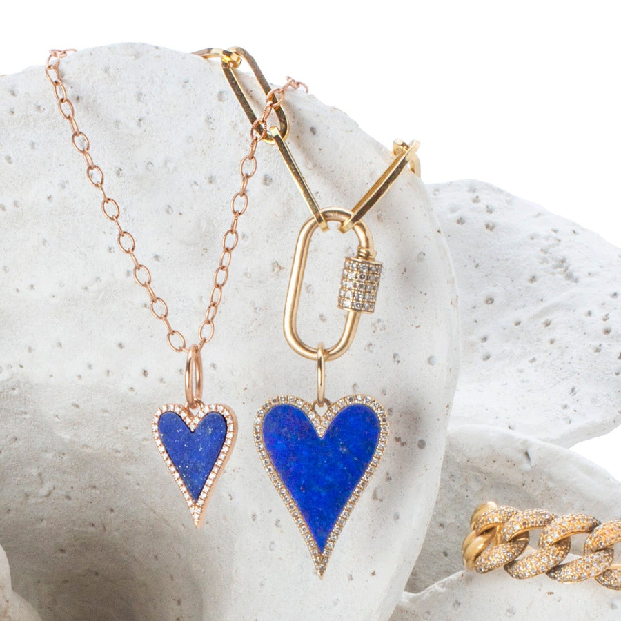 Charms & Pendants Rose Gold 14K Gold Large Blue Lapis and Diamond Elongated Heart Charm