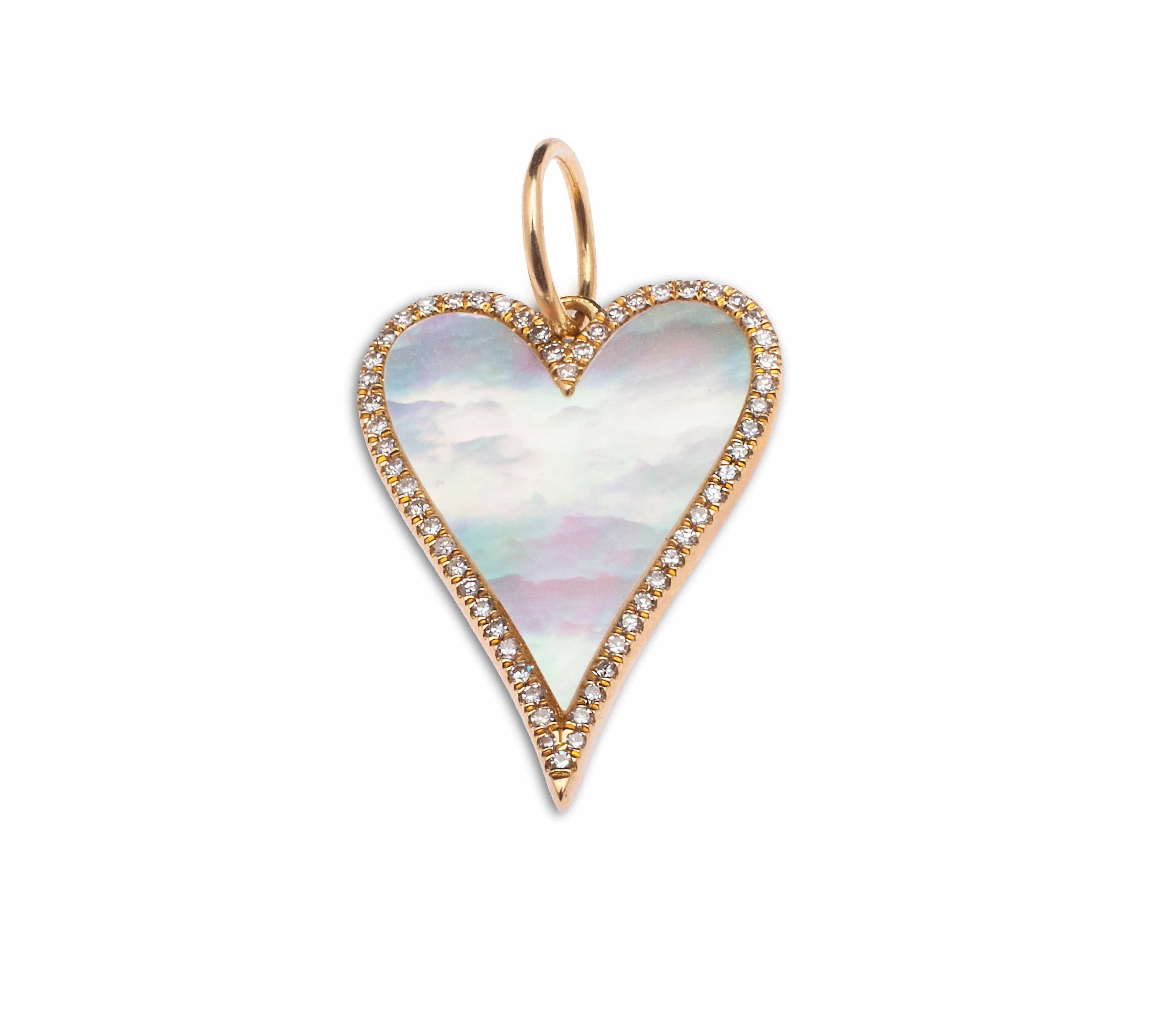 Charms & Pendants Rose Gold 14K Gold Large Mother of Pearl and Diamond Elongated Heart Charm