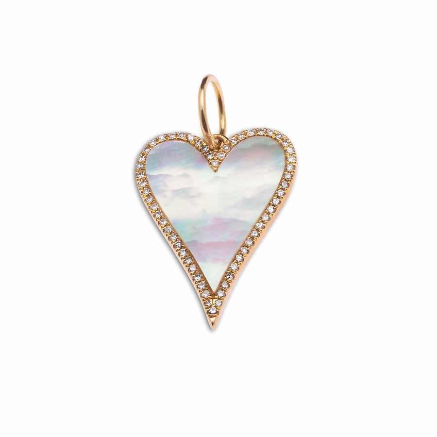 Charms & Pendants Rose Gold 14K Gold Large Mother of Pearl and Diamond Elongated Heart Charm