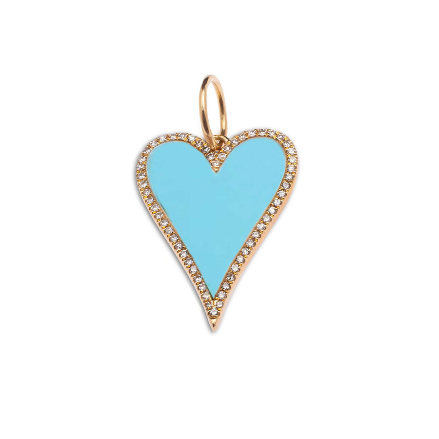 Charms & Pendants Rose Gold 14K Gold Large Turquoise and Diamond Elongated Heart Charm