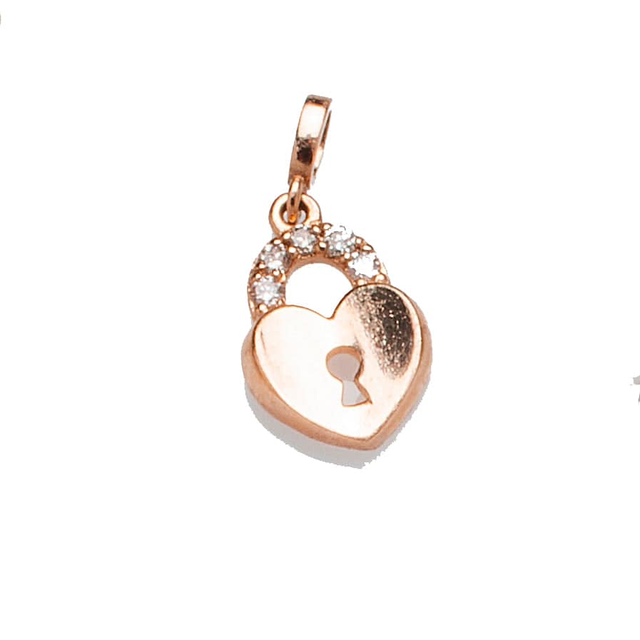 Charms & Pendants Rose Gold 14K Gold Lock with Micro-Pave Diamonds