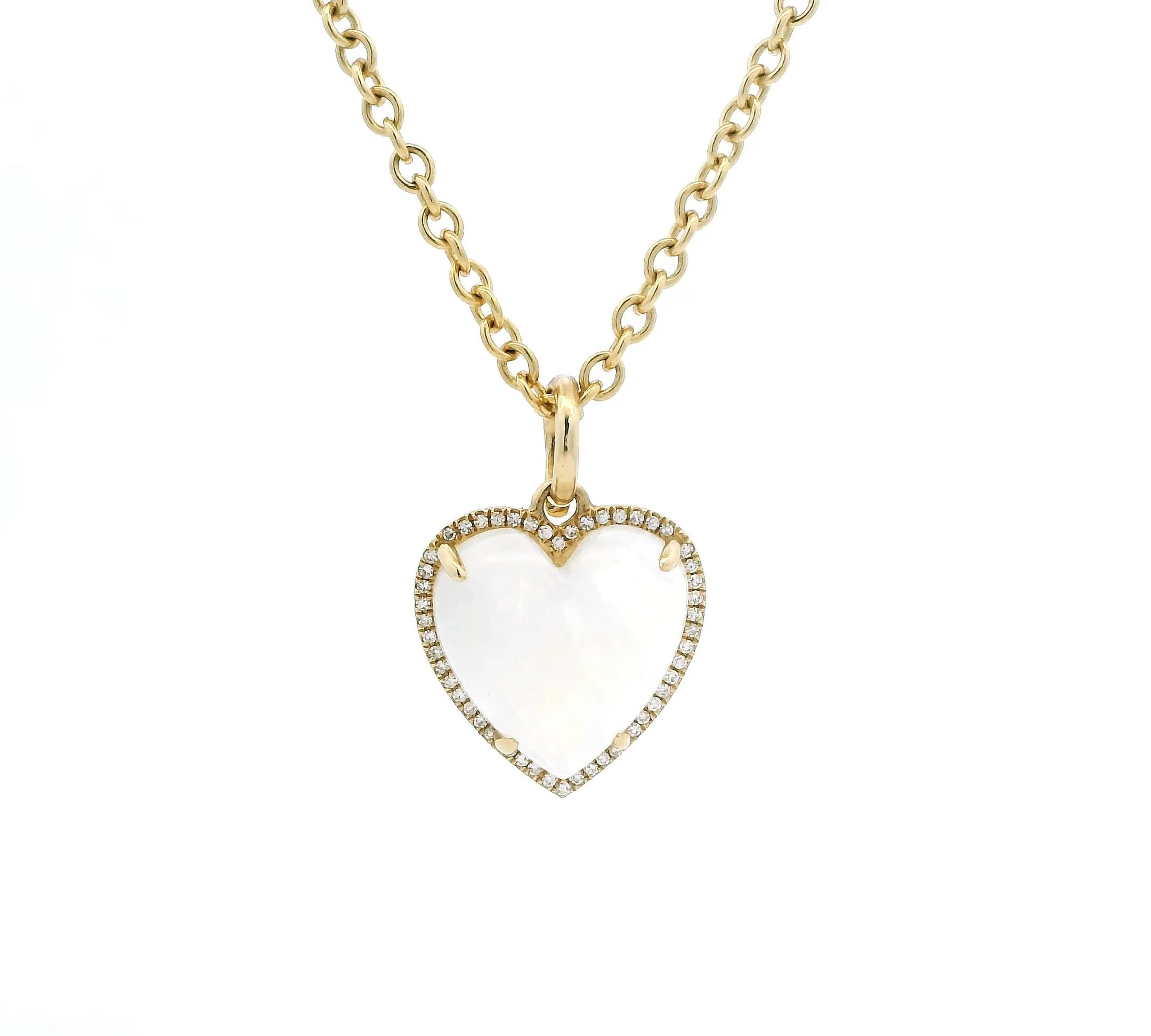 Charms & Pendants Rose Gold 14K Gold Moonstone and Micro-Pave Diamond Puffy Heart Charm, Large