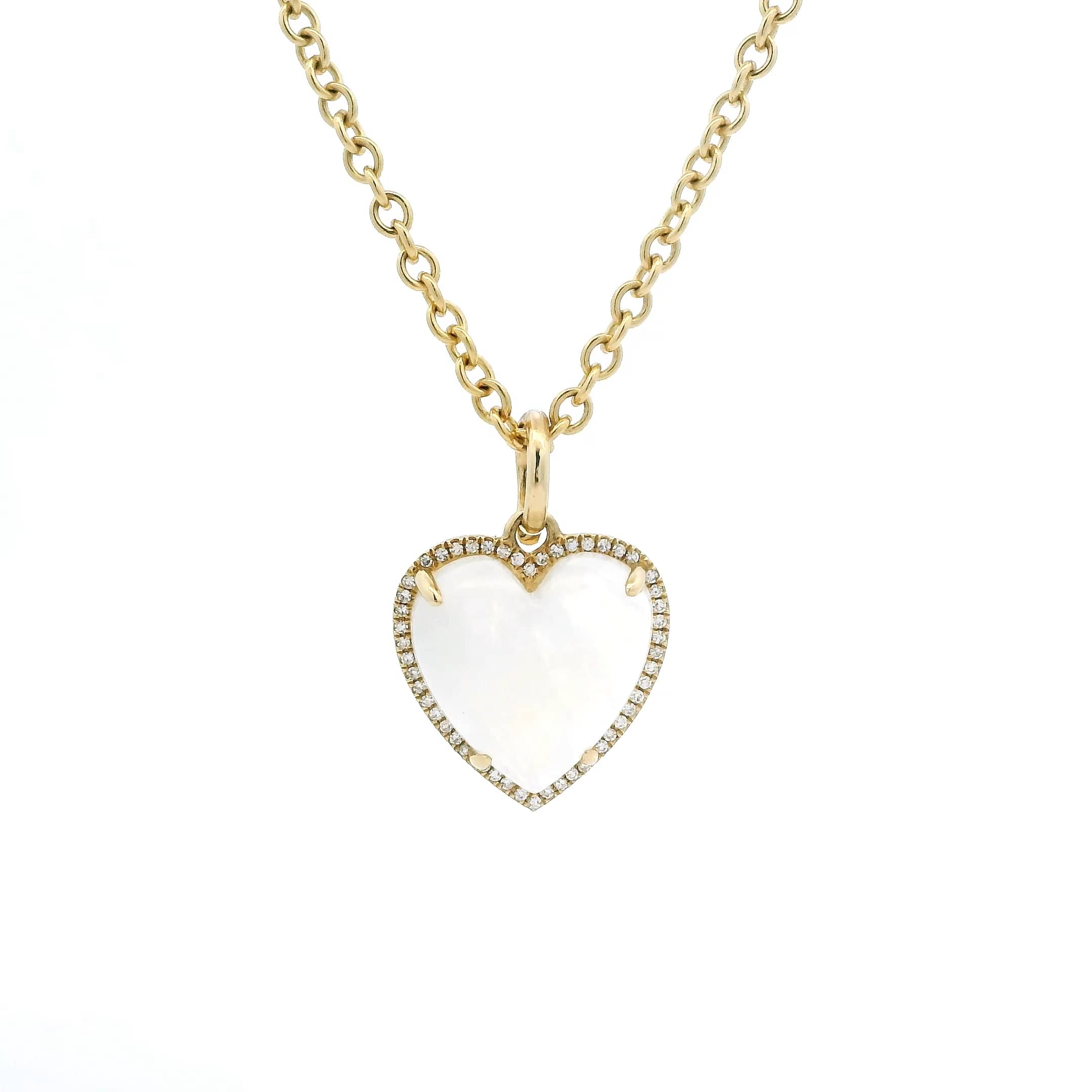 Charms & Pendants Rose Gold 14K Gold Moonstone and Micro-Pave Diamond Puffy Heart Charm, Large