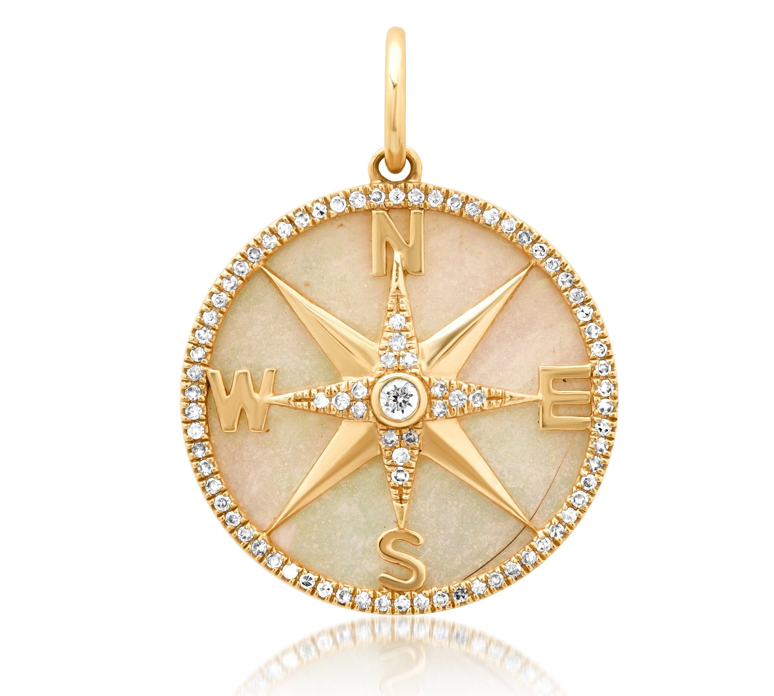 Charms & Pendants Rose Gold 14K Gold Mother of Pearl and Pave Diamond Compass Charm, Large