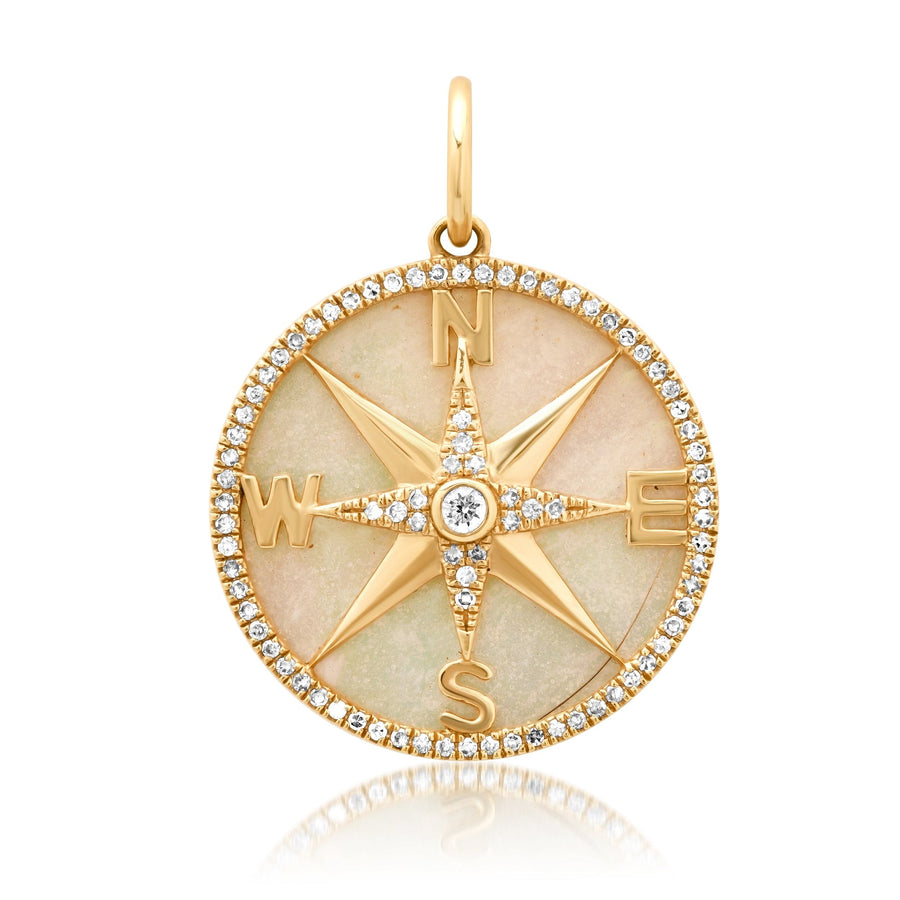 Charms & Pendants Rose Gold 14K Gold Mother of Pearl and Pave Diamond Compass Charm, Large