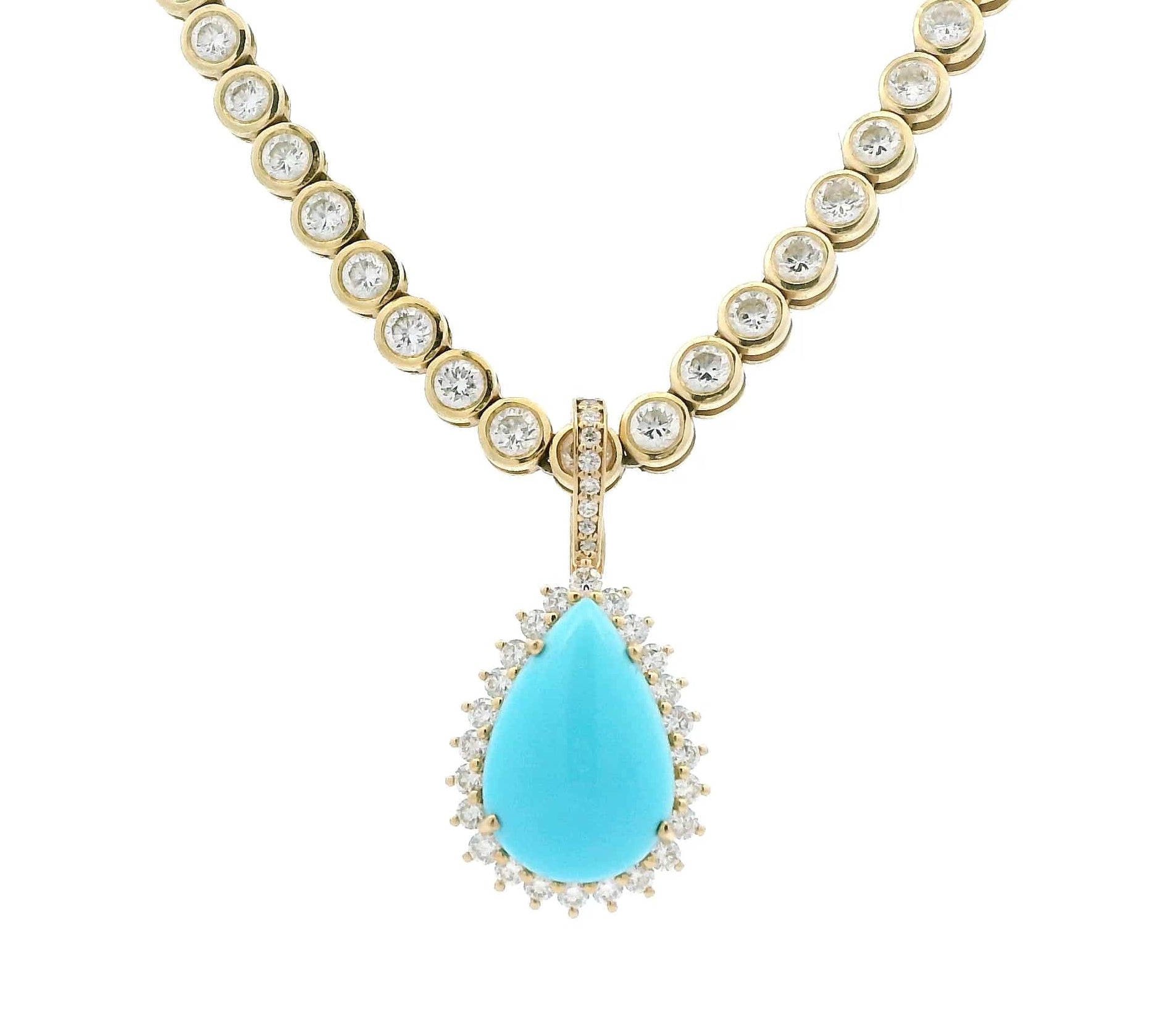 Charms & Pendants Rose Gold 14K Gold Pear Turquoise and Diamond Pendant