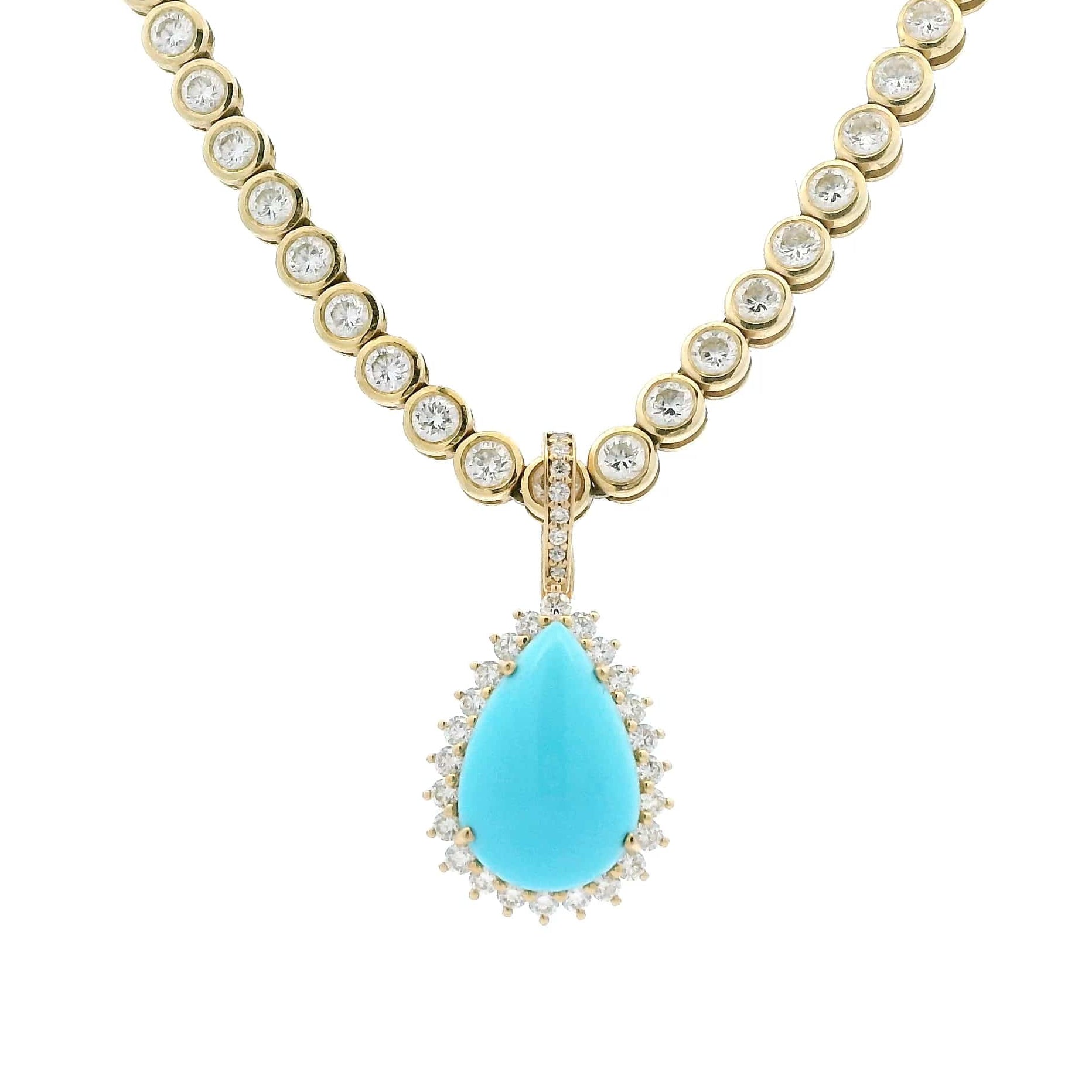 Charms & Pendants Rose Gold 14K Gold Pear Turquoise and Diamond Pendant