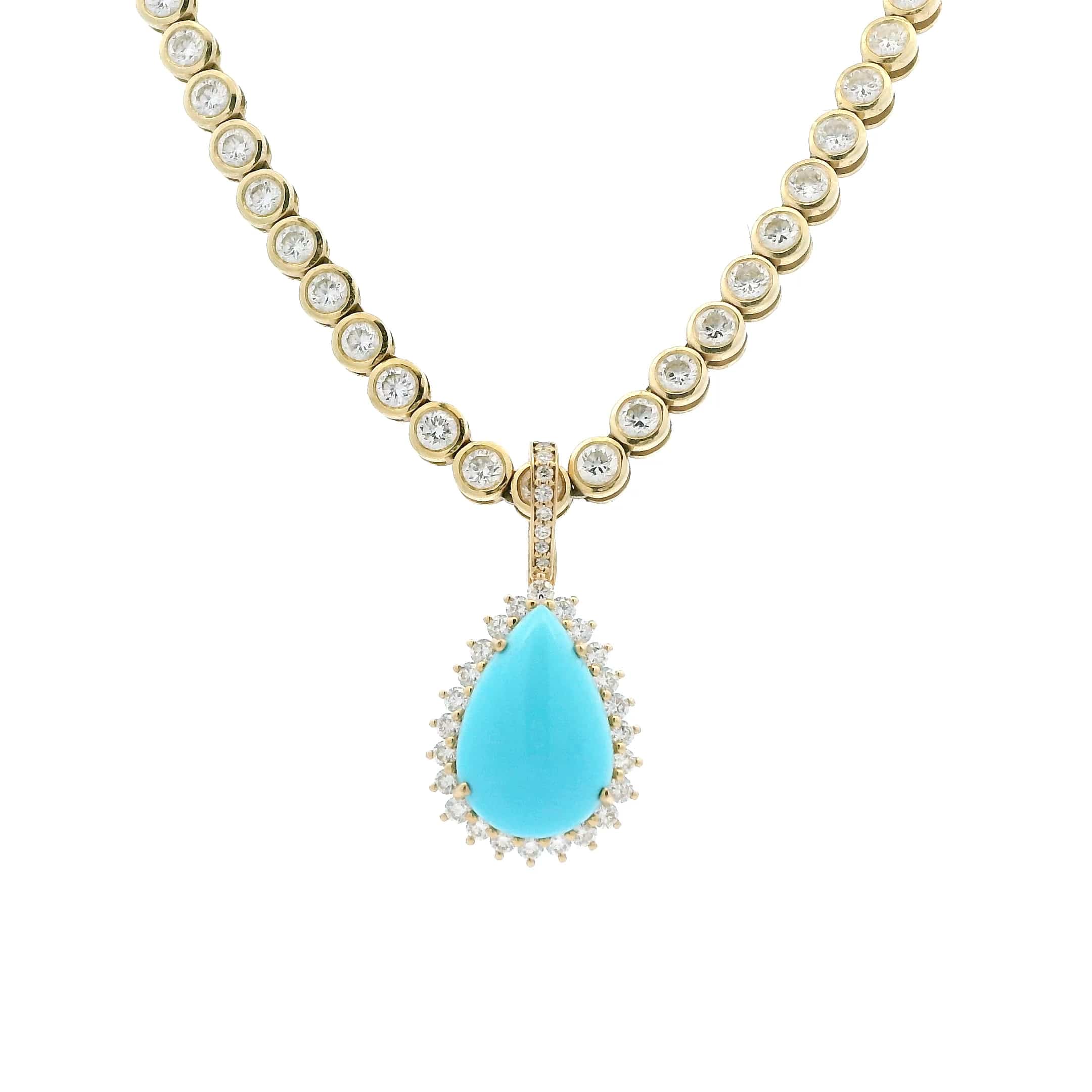 Charms & Pendants Rose Gold 14K Gold Pear Turquoise and Diamond Pendant