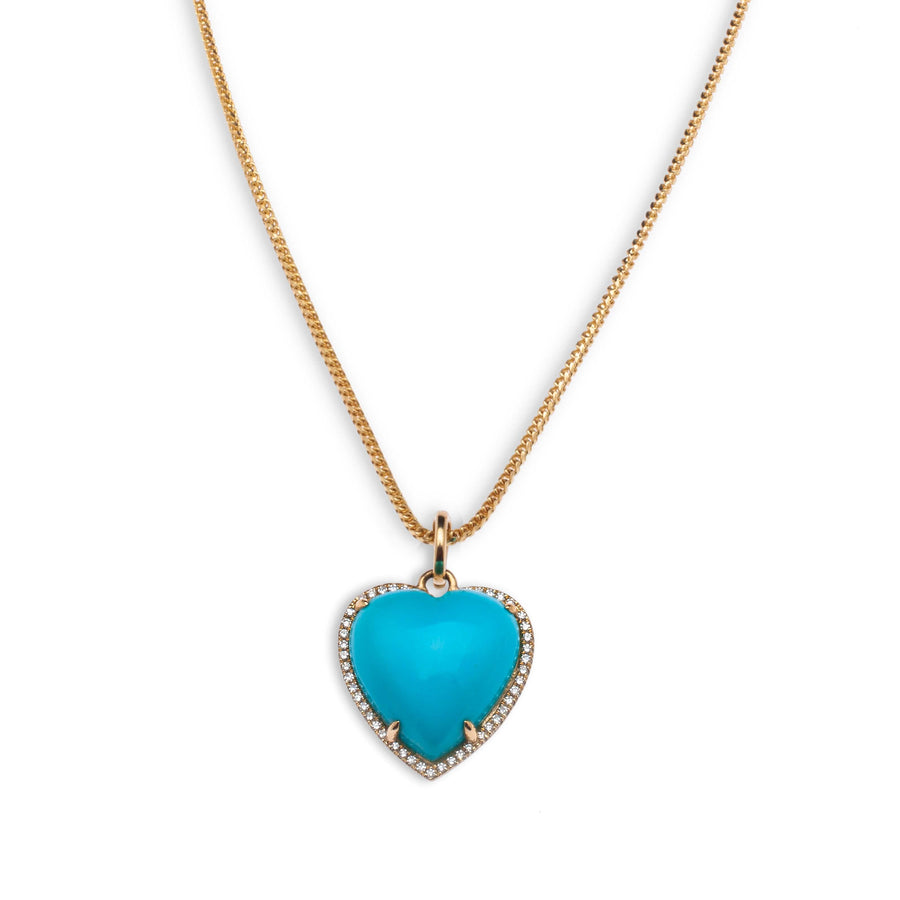Charms & Pendants Rose Gold 14K Gold Turquoise and Micro-Pave Diamond Heart Charm