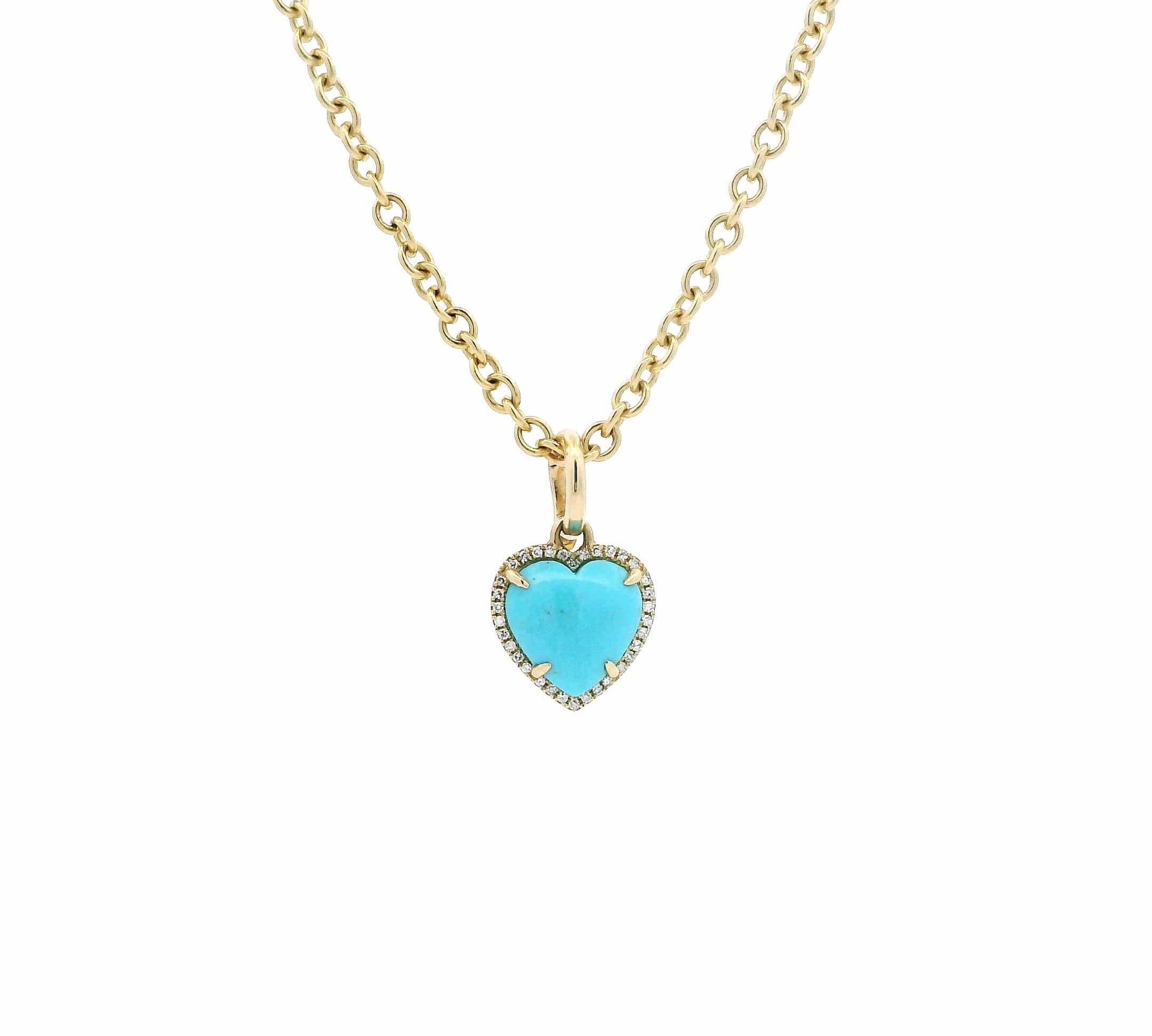 Charms & Pendants Rose Gold 14K Gold Turquoise and Micro-Pave Diamond Puffy Heart Charm, Small