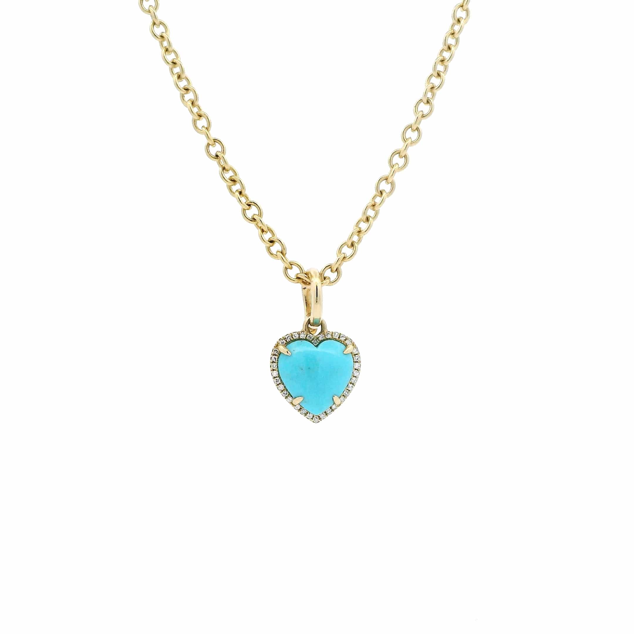 Charms & Pendants Rose Gold 14K Gold Turquoise and Micro-Pave Diamond Puffy Heart Charm, Small