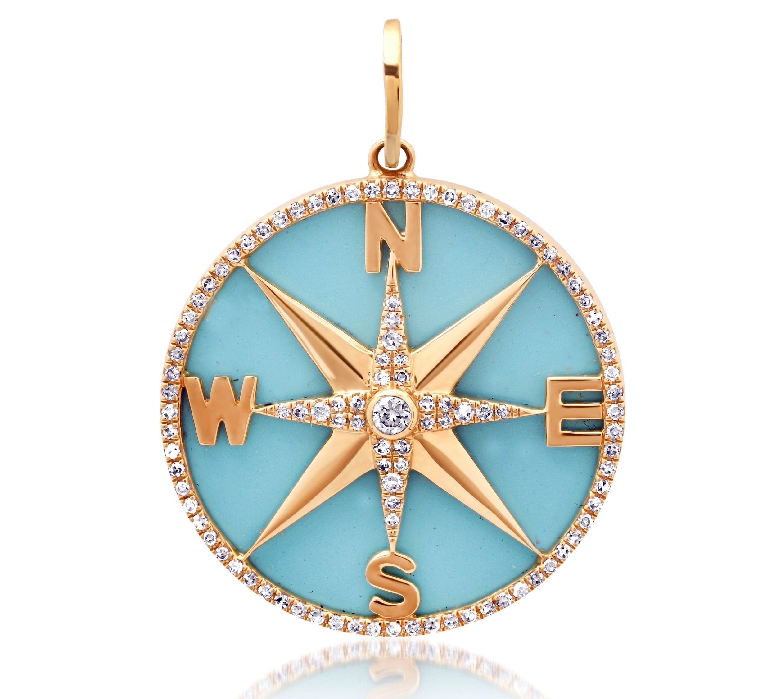 Charms & Pendants Rose Gold 14K Gold Turquoise and Pave Diamond Compass Charm, Large