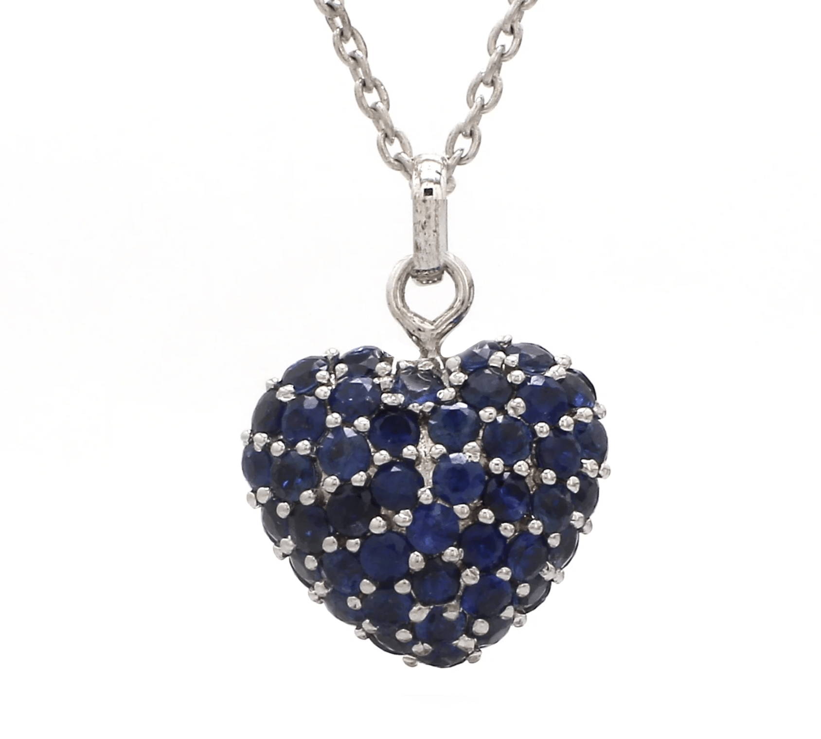 Charms & Pendants Rose Gold / 14K Puffy Pave Blue Sapphire Heart Charm