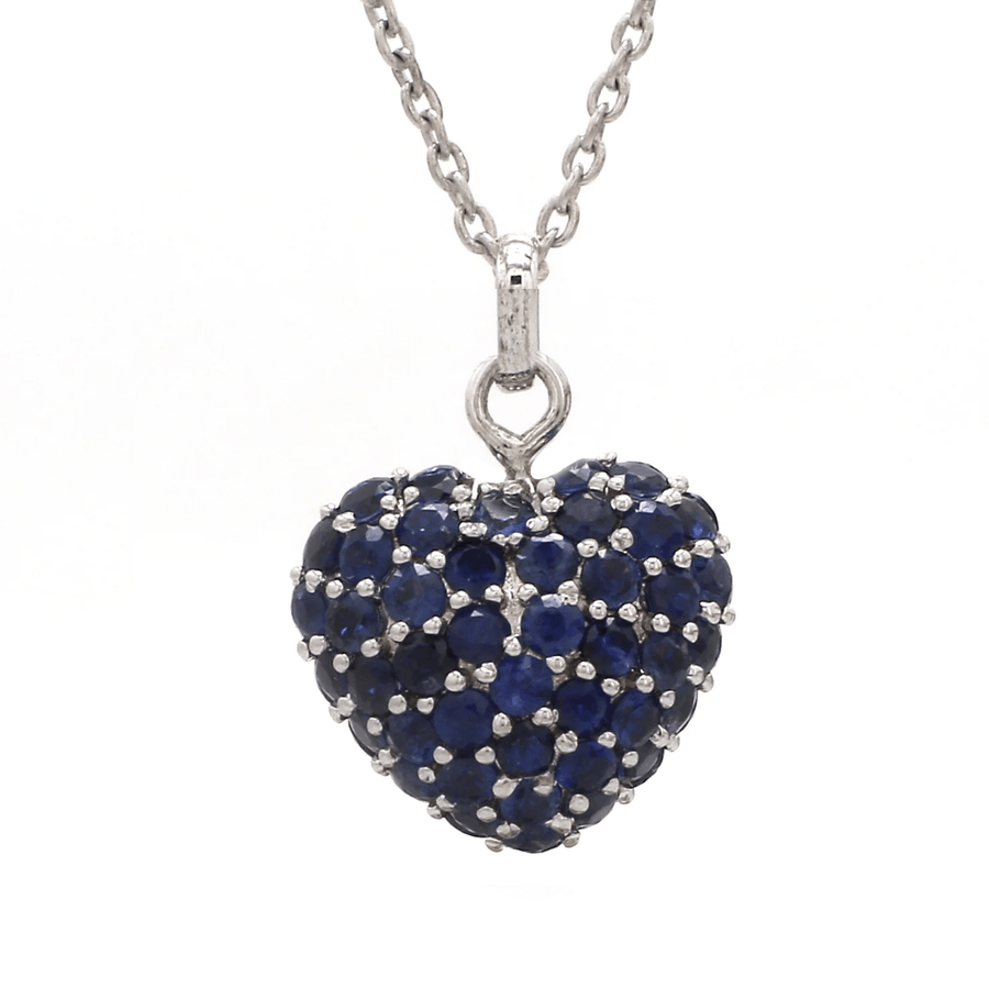 Charms & Pendants Rose Gold / 14K Puffy Pave Blue Sapphire Heart Charm