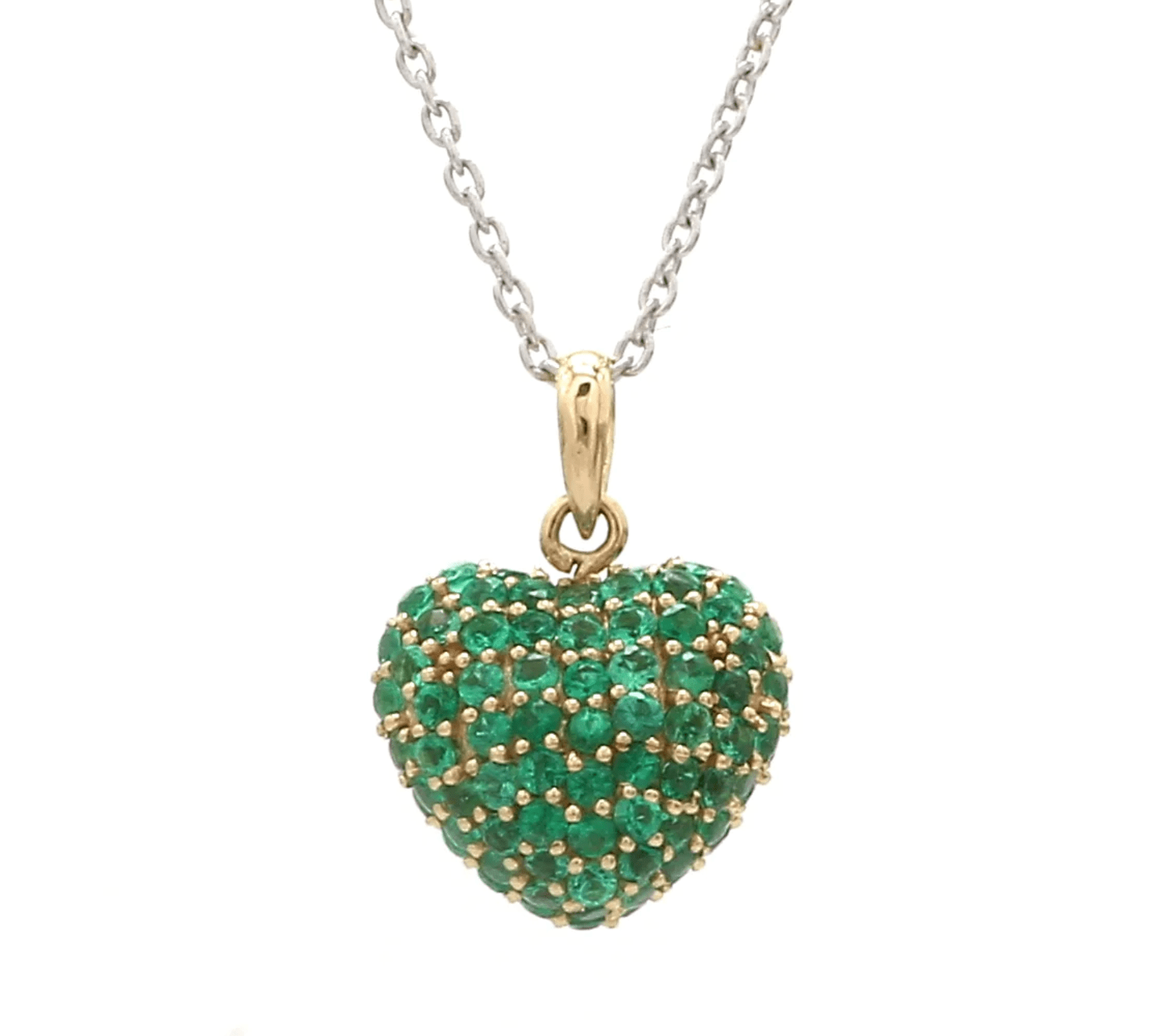 Charms & Pendants Rose Gold / 14K Puffy Pave Emerald Heart Charm