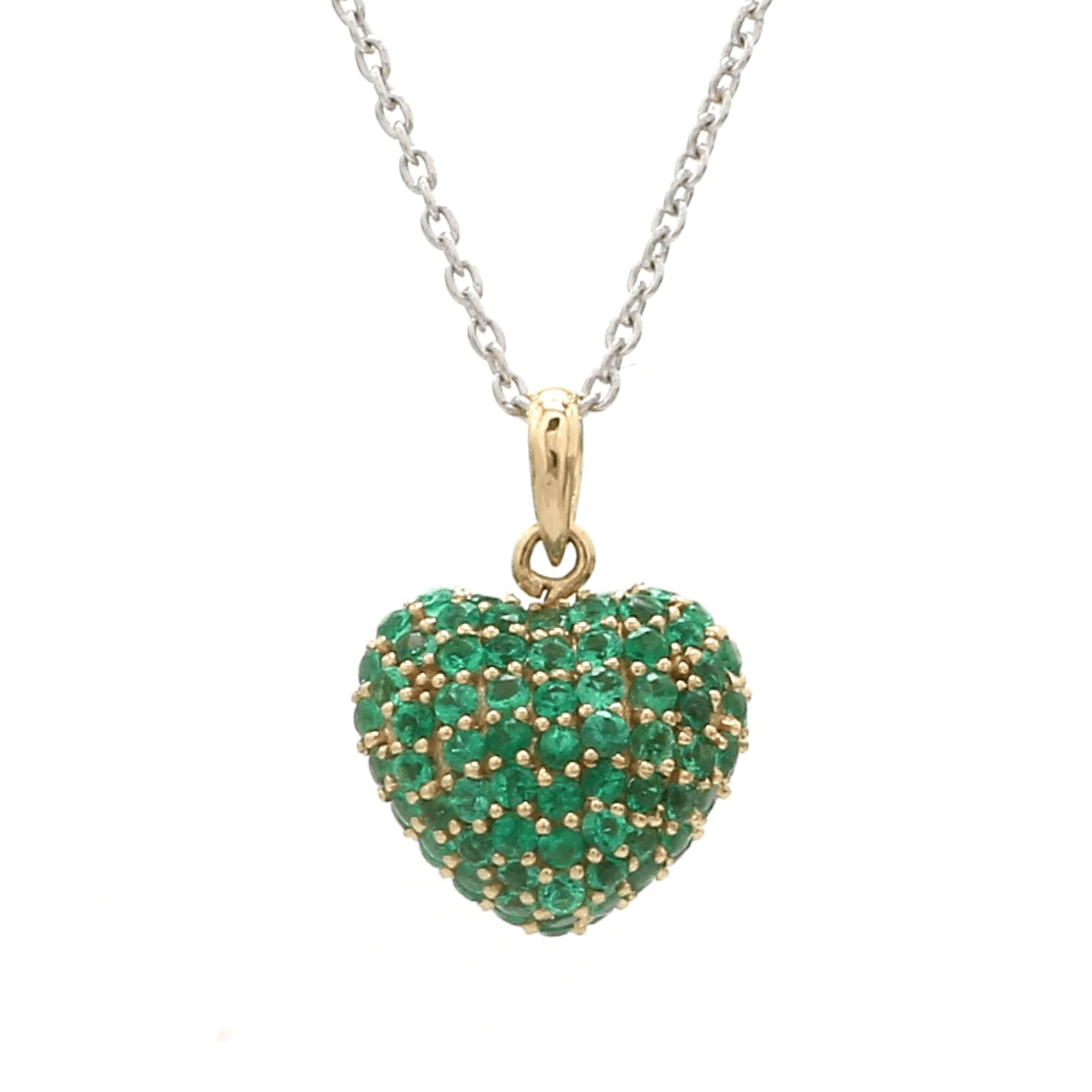 Charms & Pendants Rose Gold / 14K Puffy Pave Emerald Heart Charm