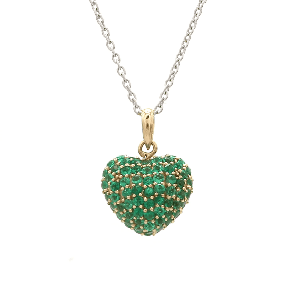 Charms & Pendants Rose Gold / 14K Puffy Pave Emerald Heart Charm