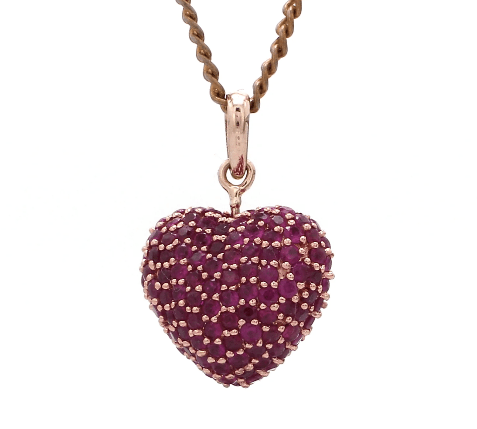 Charms & Pendants Rose Gold / 14K Puffy Pave Ruby Heart Charm