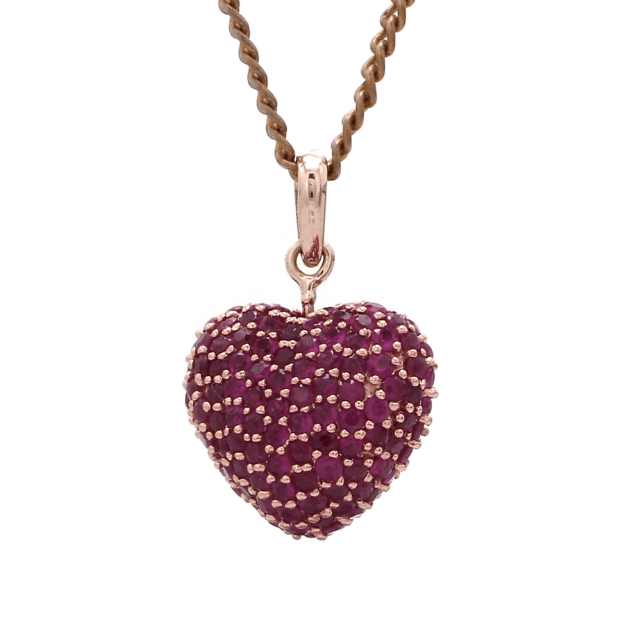Charms & Pendants Rose Gold / 14K Puffy Pave Ruby Heart Charm