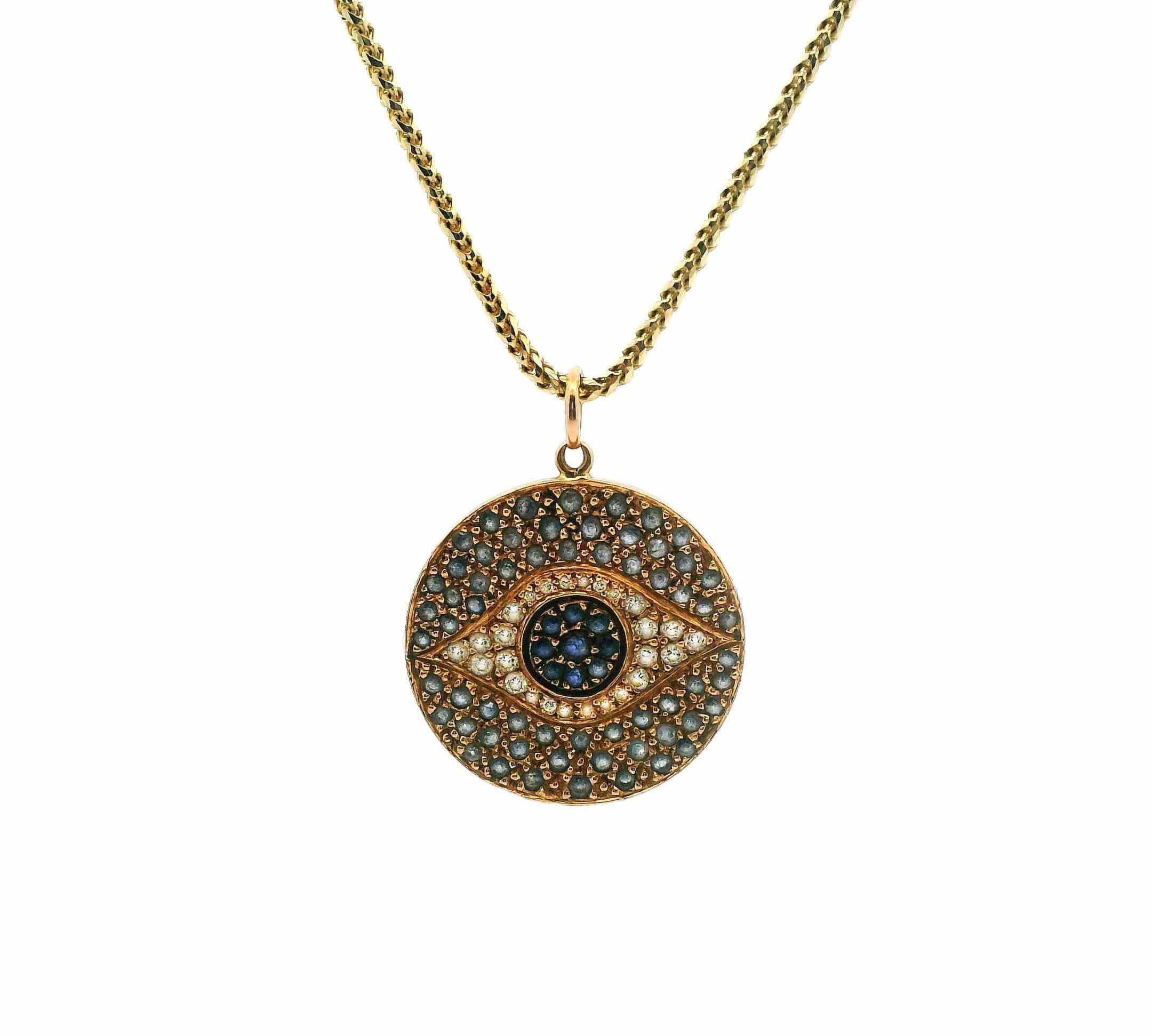 Charms & Pendants Rose Gold 18K Gold Blue Sapphire and Diamond Evil Eye Charm