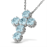 Charms & Pendants Rose Gold / 18K Gold Light Blue Sapphire Asscher Cut Cross in Solid 18K Gold