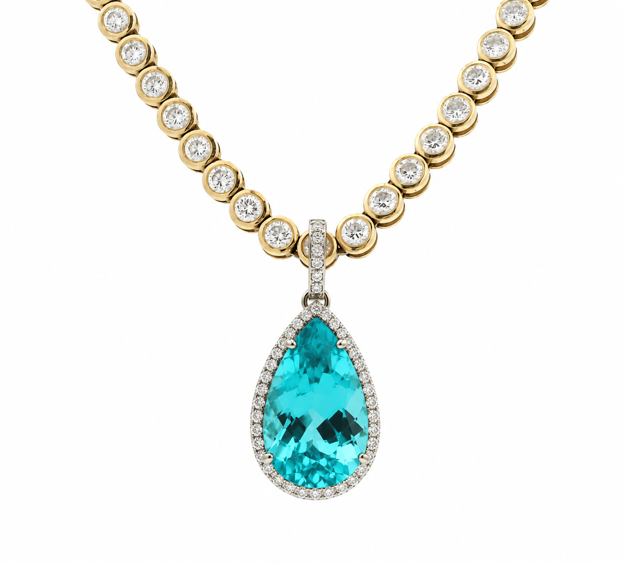 Charms & Pendants Rose Gold 18K Gold Pear Paraiba and Diamond Pendant