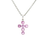 Charms & Pendants Rose Gold / 18K Gold Pink Sapphire Asscher Cut Cross in Solid 18K Gold, 16.6mm