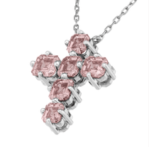 Charms & Pendants Rose Gold / 18K Gold Pink Sapphire Asscher Cut Cross in Solid 18K Gold