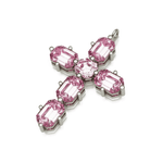 Charms & Pendants Rose Gold / 18K Gold Pink Sapphire Emerald & Asscher Cut Cross  in Solid 18K Gold