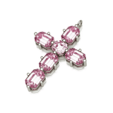 Charms & Pendants Rose Gold / 18K Gold Pink Sapphire Emerald & Asscher Cut Cross  in Solid 18K Gold