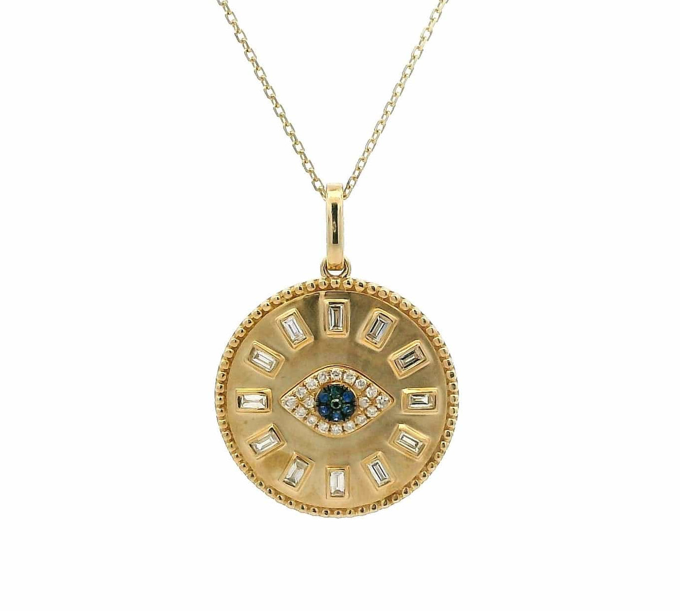 Charms & Pendants Rose Gold 18K Gold Round, Baquette Diamond and Blue Sapphire and Diamond Evil Eye Charm