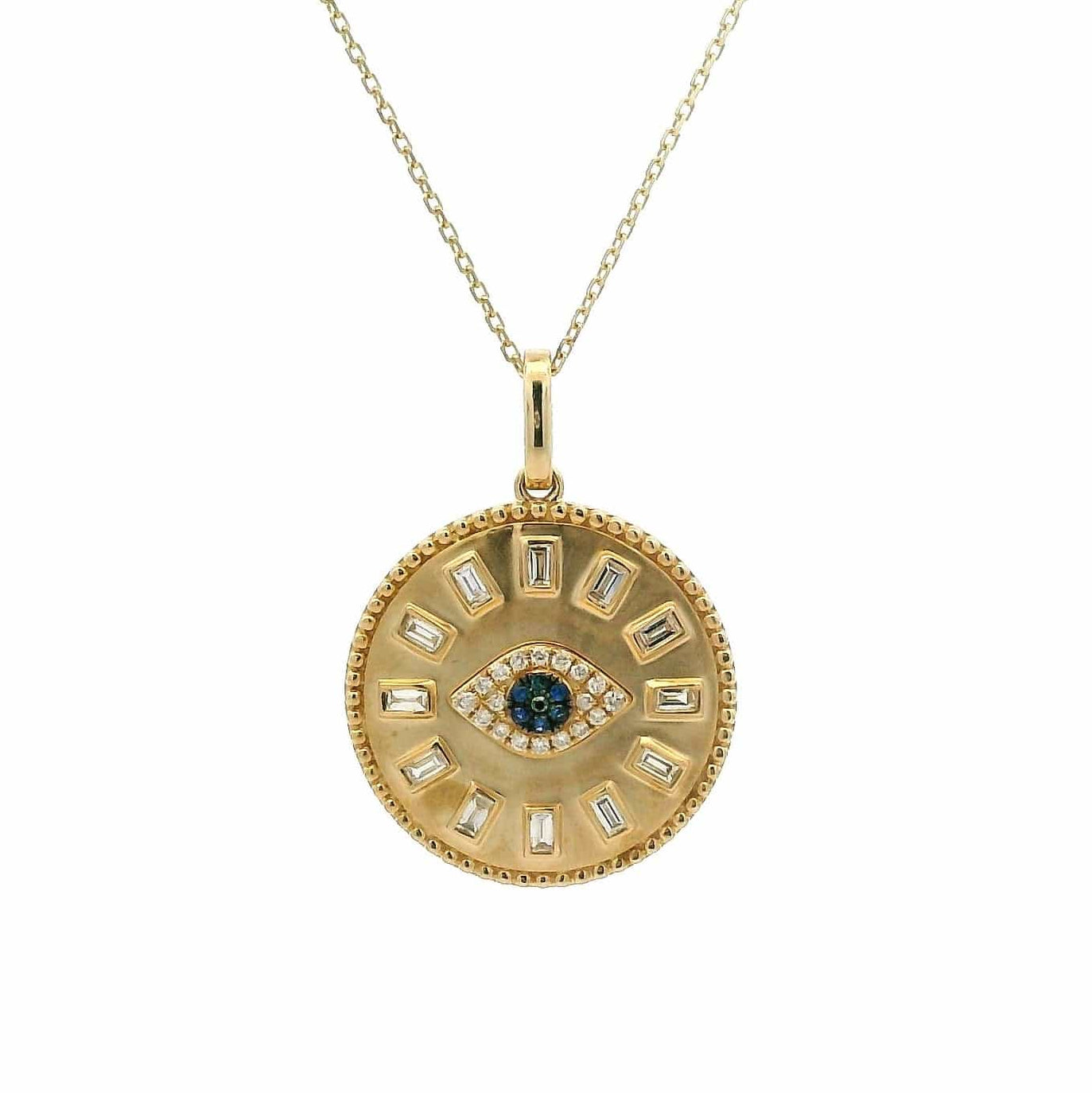 Charms & Pendants Rose Gold 18K Gold Round, Baquette Diamond and Blue Sapphire and Diamond Evil Eye Charm