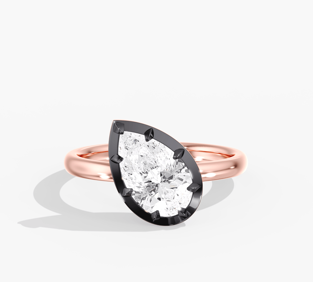 Charms & Pendants Rose Gold / 3.0 14K Bezel Set Round Diamond Georgian Pear Ring, Black Gold, Lab Grown