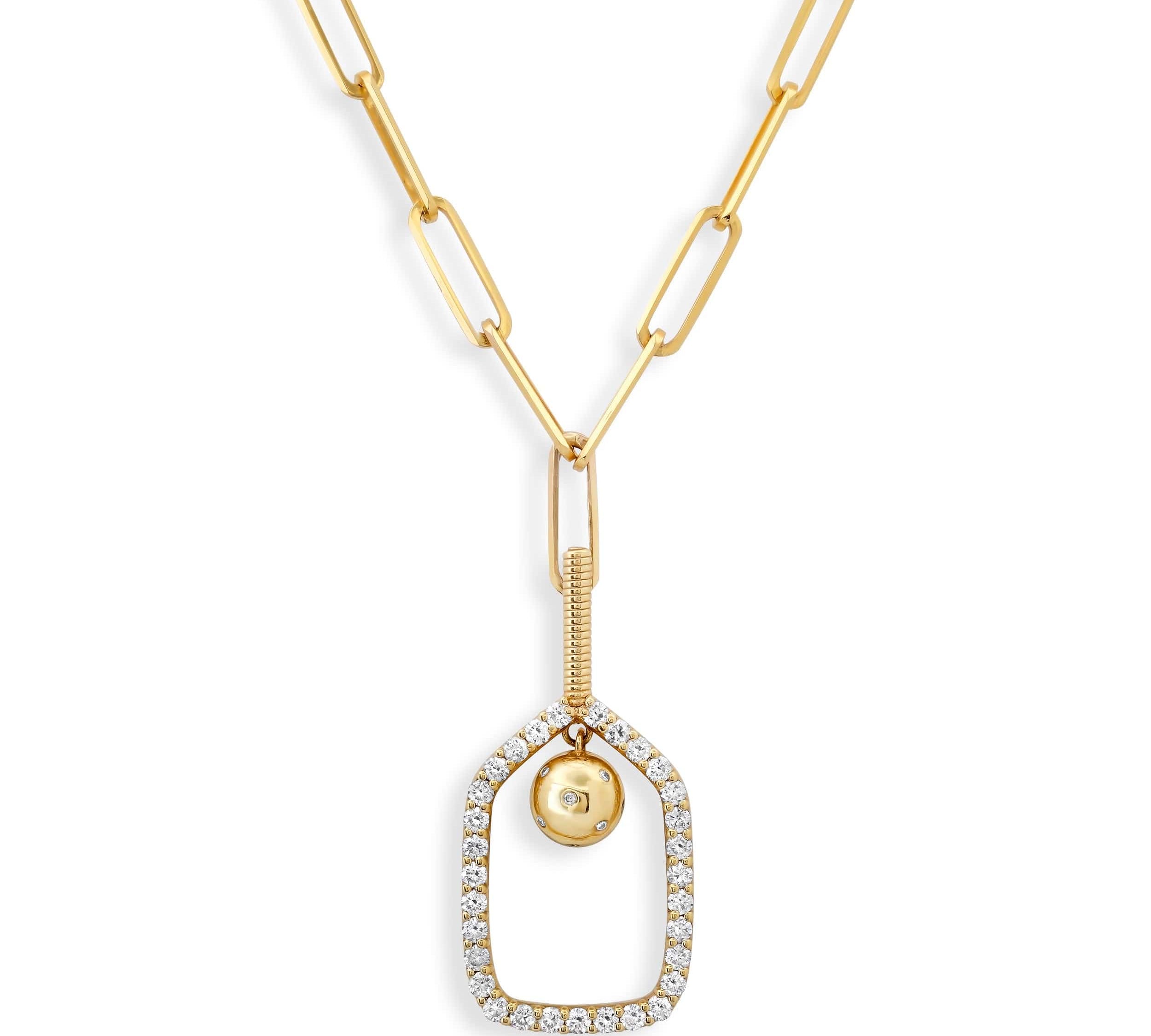 Charms & Pendants Rose Gold / Charm with 18K Gold Paperclip Chain 18K Gold and Diamond Pickleball Charm, Large