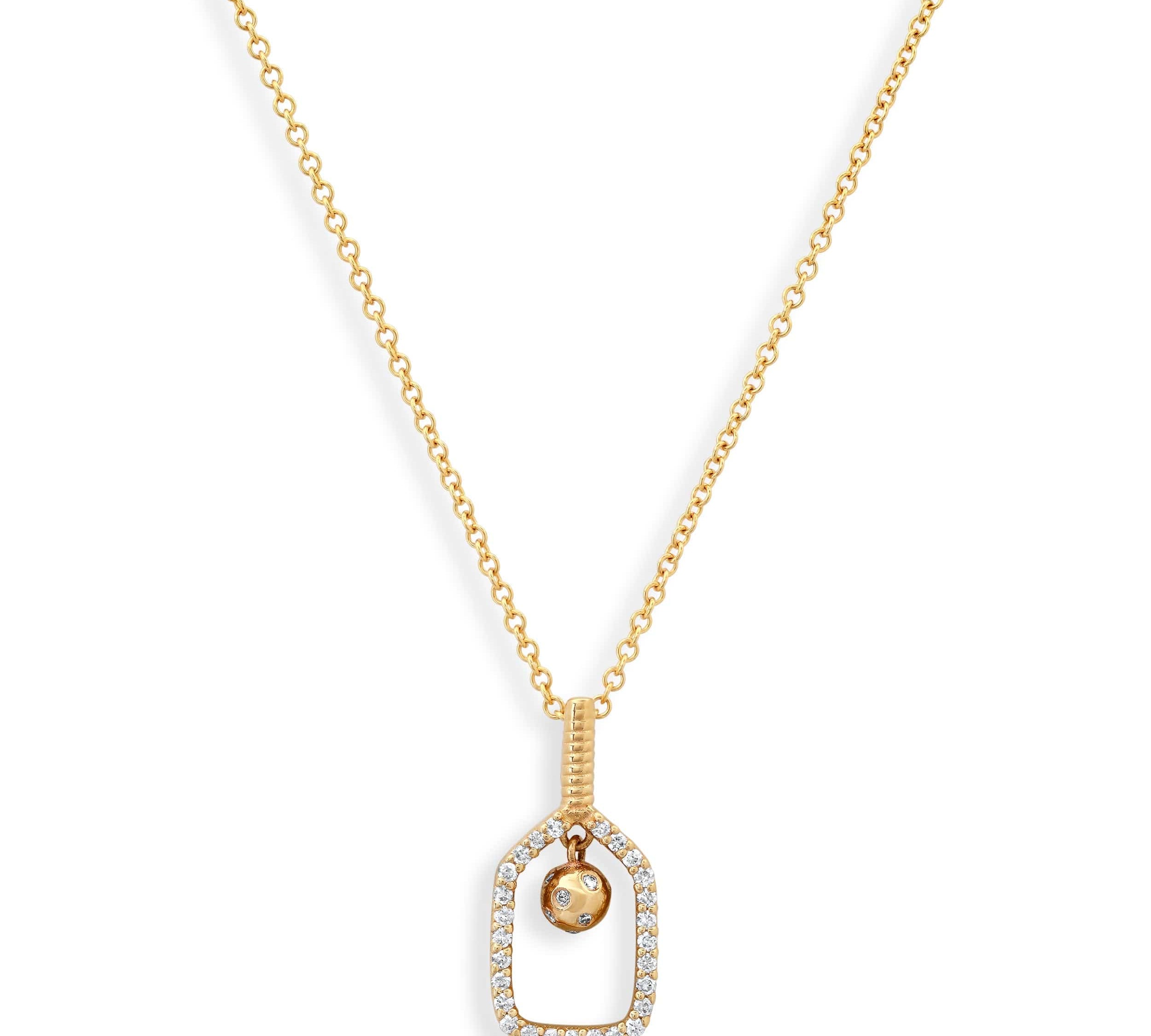 Charms & Pendants Rose Gold / Charm with 18K Gold Paperclip Chain 18K Gold and Diamond Pickleball Charm, Medium