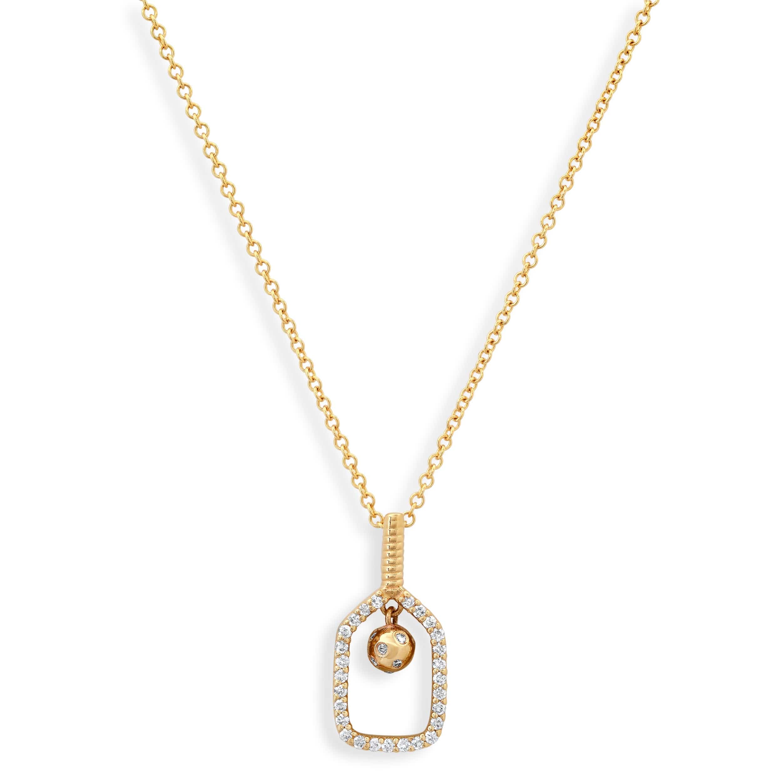 Charms & Pendants Rose Gold / Charm with 18K Gold Paperclip Chain 18K Gold and Diamond Pickleball Charm, Medium