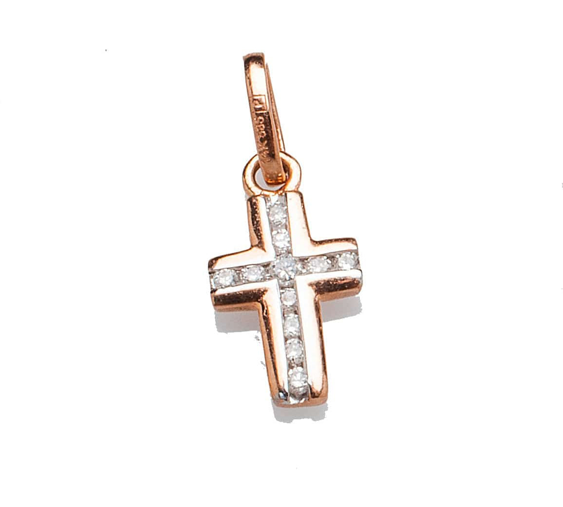 Charms & Pendants Rose Gold Diamond Cross Solid 14K Gold Outline