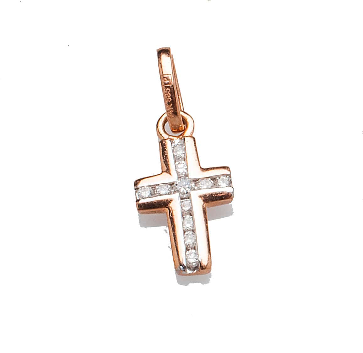 Charms & Pendants Rose Gold Diamond Cross Solid 14K Gold Outline