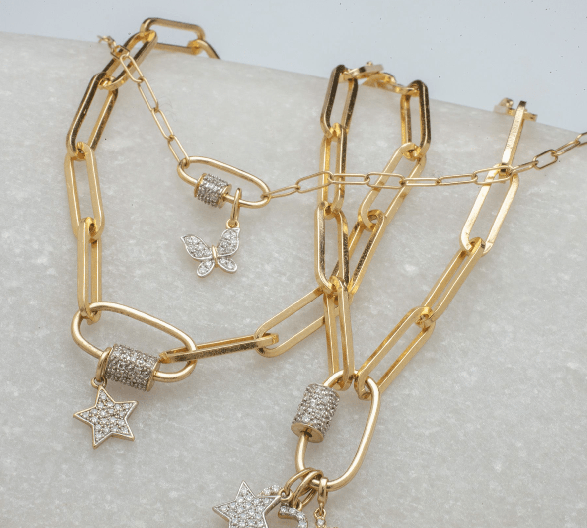Charms & Pendants Small 14K Gold Carabiner Charm Enhancer with Diamonds