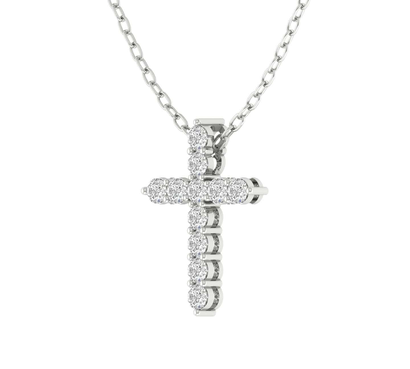 Charms & Pendants White Gold / 14K Diamond Cross  in Solid 14K Gold, Lab Grown, Prong Set