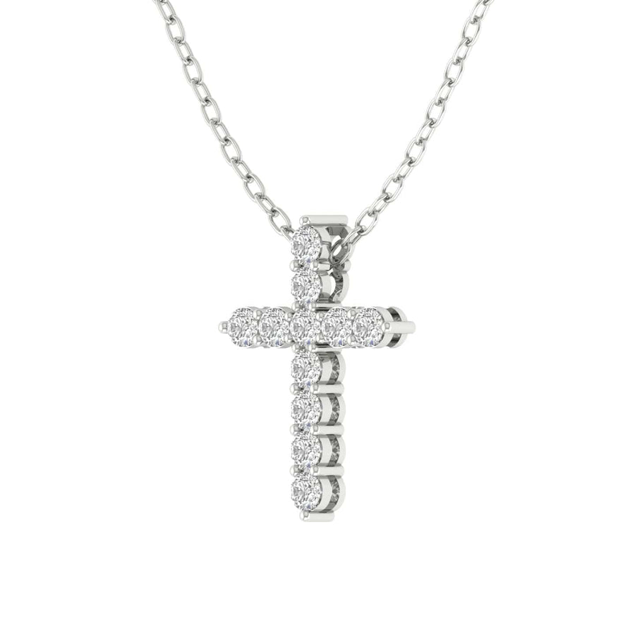 Charms & Pendants White Gold / 14K Diamond Cross  in Solid 14K Gold, Lab Grown, Prong Set