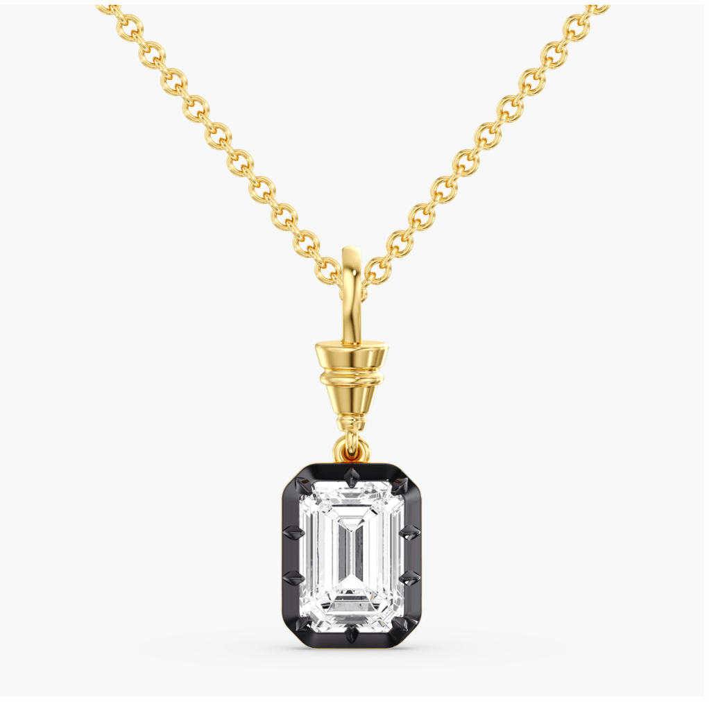 Charms & Pendants White Gold 14K Gold Emerald Cut DIamond Diamond Georgian Charm, Lab Grown